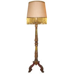 Vintage Italian Carved Painted Floor Lamps with Burlap Shade