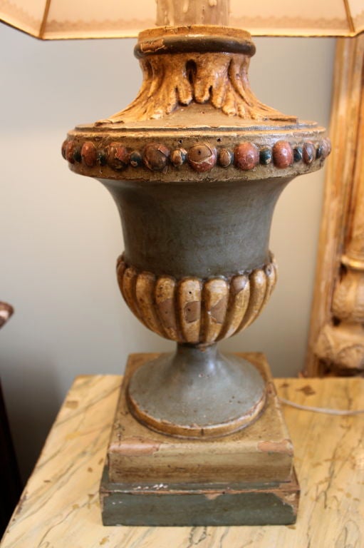 Pair of Italian Painted Urns with Custom Painted Shades at 1stdibs