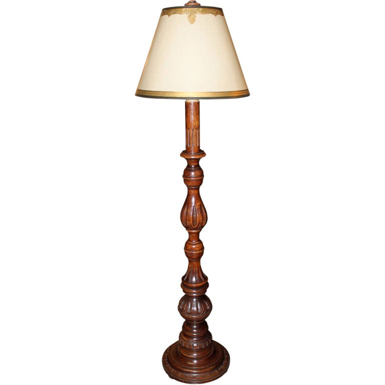 Carved Italian Floor Lamp with Parchment Shade C. 1920
s