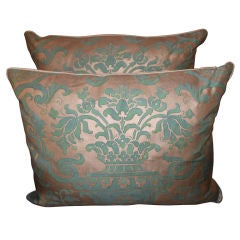 Pair of Aqua Colored Vintage Fortuny Pillows