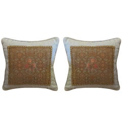 Pair of French Metallic Embroidered Textile Pillow