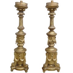 Pair of 19th C. Italian Giltwood Candlesticks