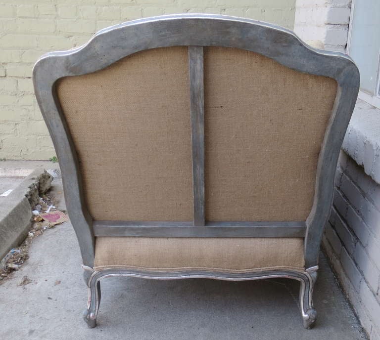 Pair of Louis XV Style Painted & Silver Bergeres In Excellent Condition In Los Angeles, CA