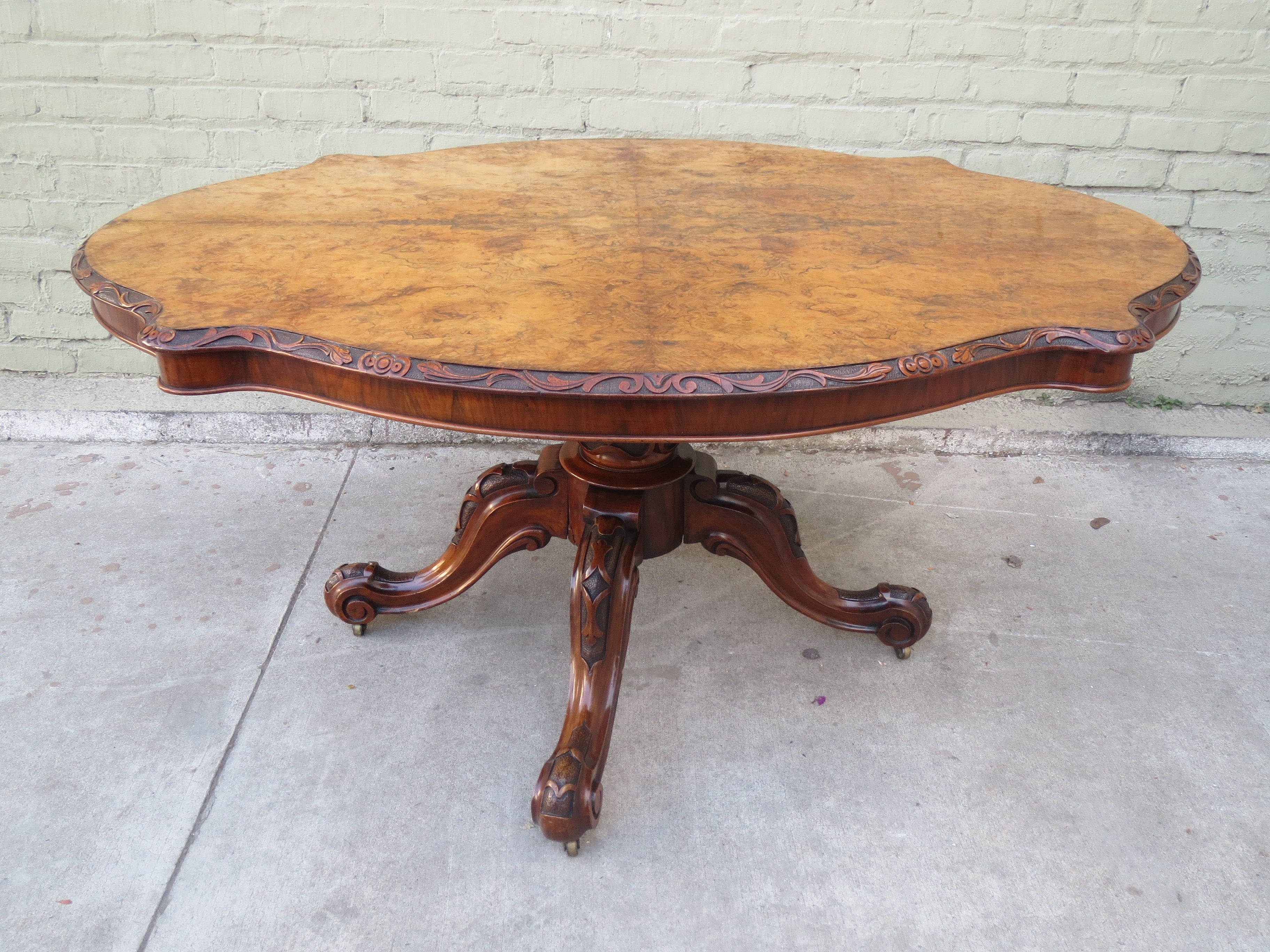 19th C. French Burl Walnut Table