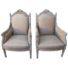 19th C. French Painted Armchairs, Pair