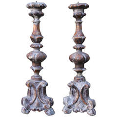 Pair of Italian Baroque Painted Candlesticks 6