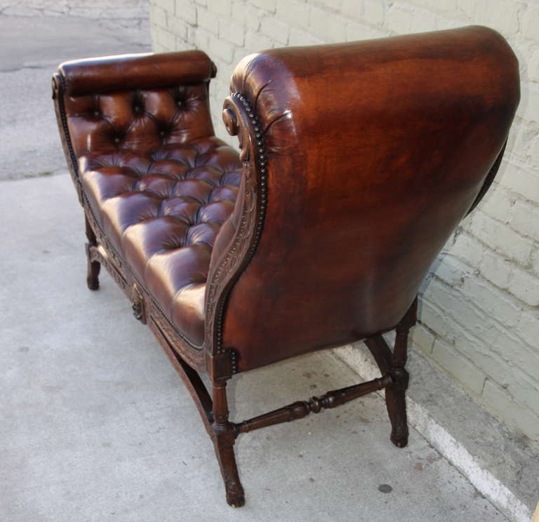 Other French Walnut Leather Tufted Chaise