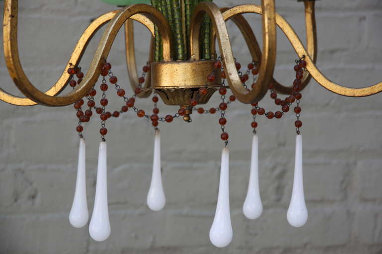 Other Italian Gilt Metal Six Light Chandelier with Flowers