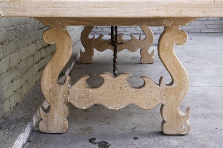 Mid-20th Century Spanish Dining Table with Iron Stretcher