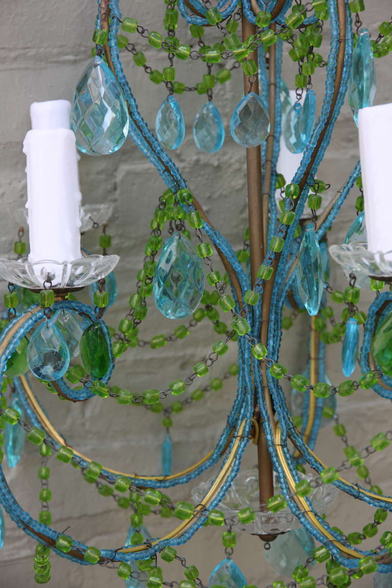 Other Aqua & Green Italian Beaded Crystal Chandelier