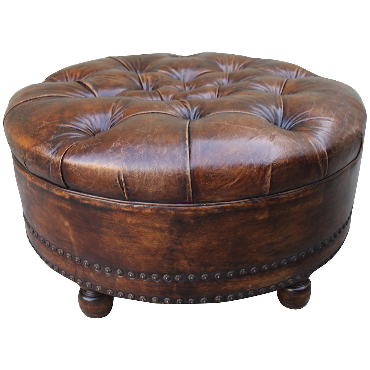 Leather Tufted Round Ottoman