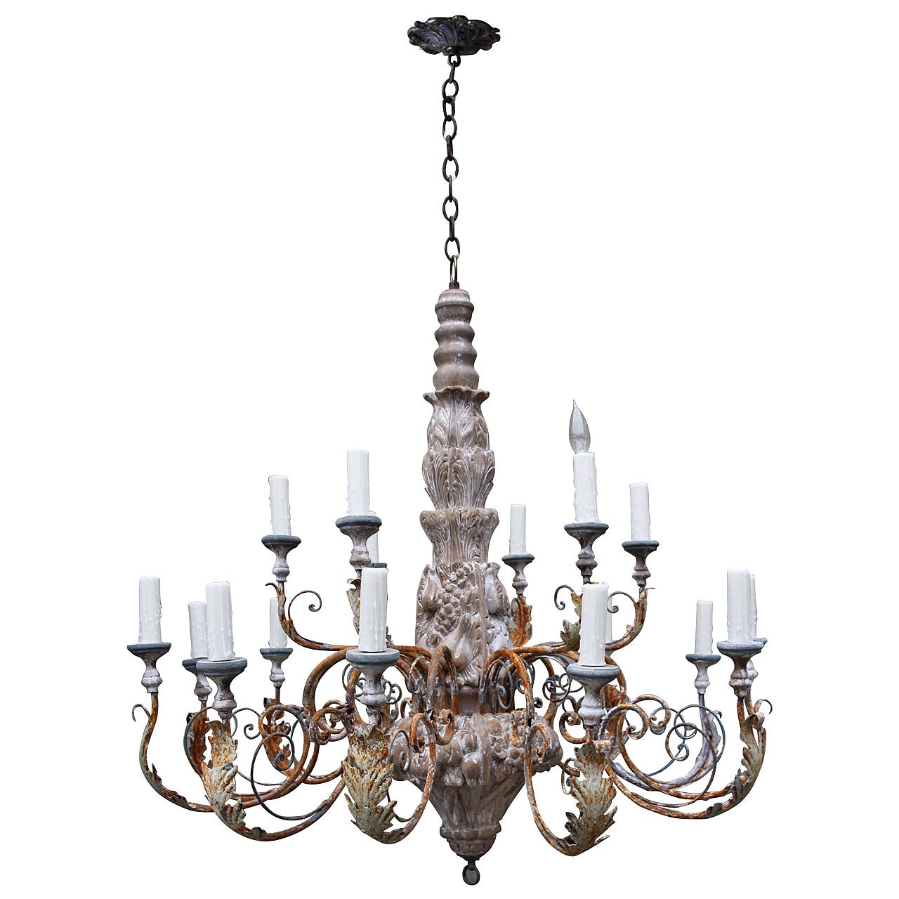 Eighteen-Light Painted and Iron Chandelier