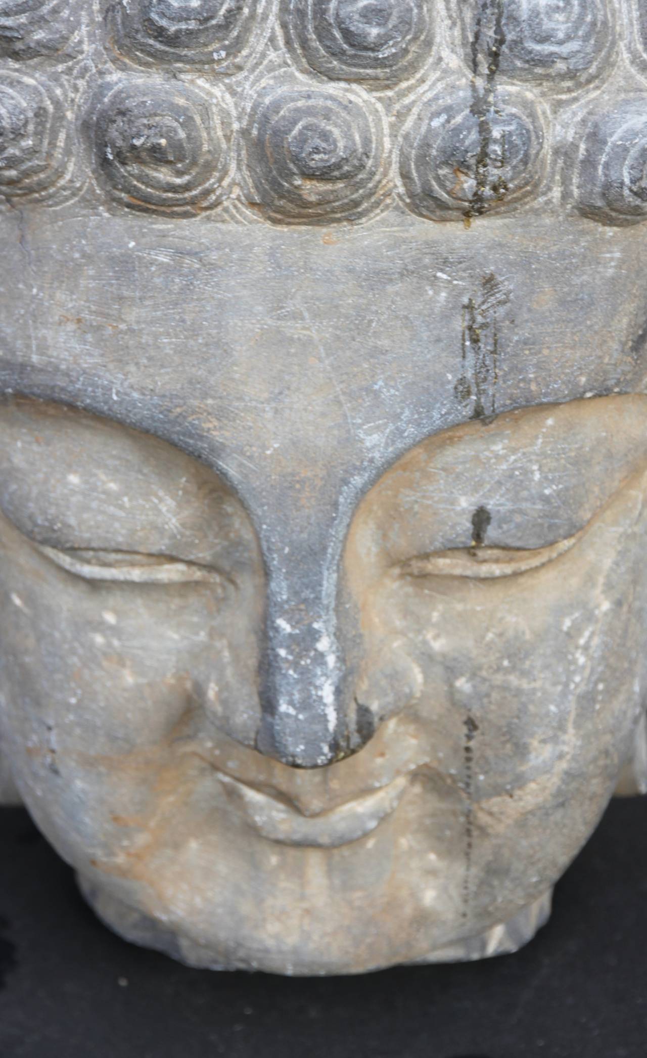 Chinese Antique Sandstone Buddha on Steel Base
