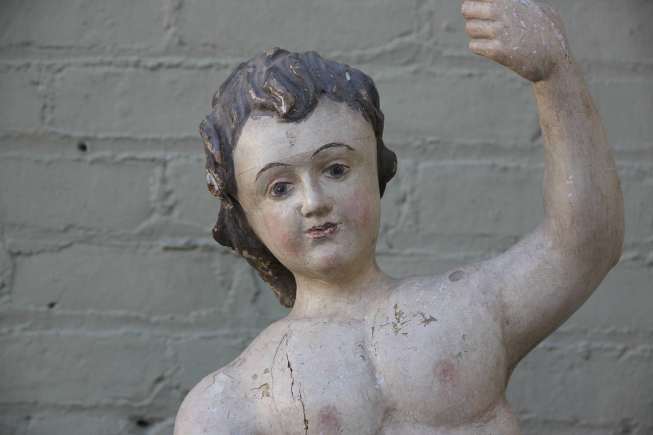 19th Century Italian Carved Statue on Lucite Base In Distressed Condition In Los Angeles, CA