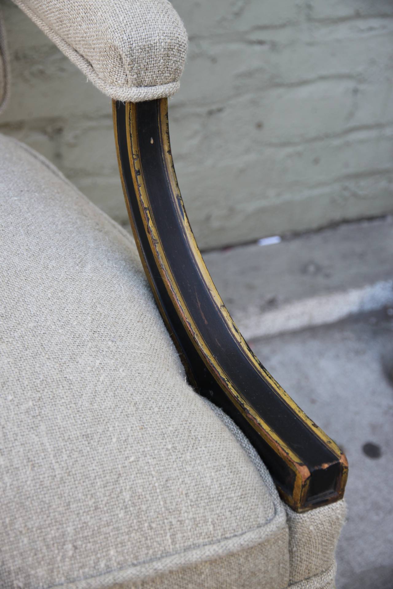 19th Century Painted & Gold Gilt Regency Style Armchairs In Distressed Condition In Los Angeles, CA