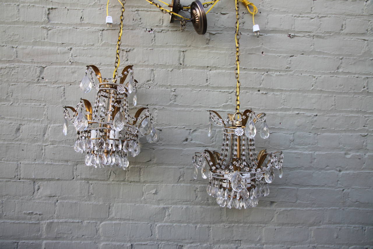 Pair of Italian Macaroni Beaded Chandelier, circa 1930s In Excellent Condition In Los Angeles, CA