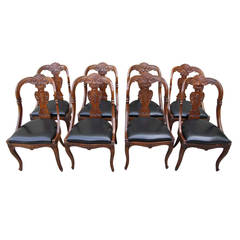 Antique Set of Eight Italian Walnut Dining Chairs