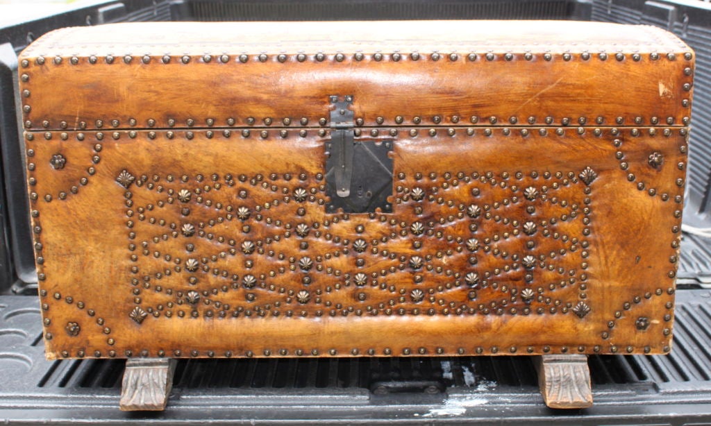 Mid-20th Century Leather Studded Spanish Trunk C. 1940's