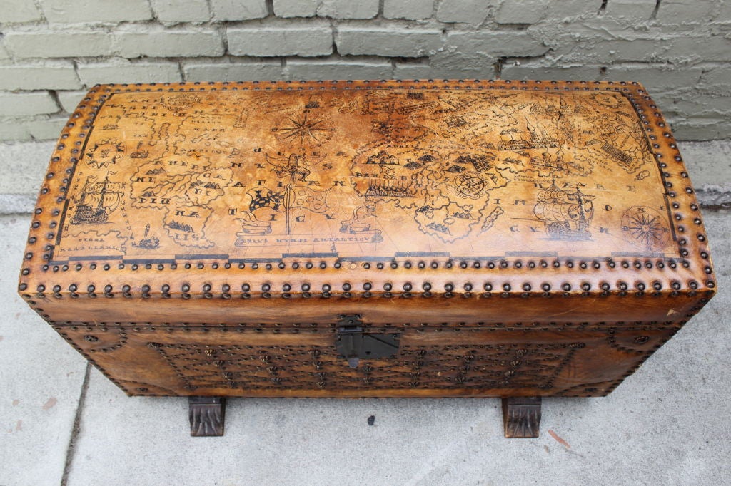 Leather Studded Spanish Trunk C. 1940's 5