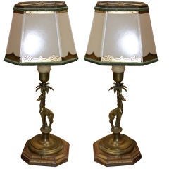 Pair of Petite Candlestick Lamps with Giraffe C. 1900's