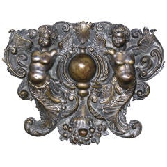 19th C. French Bronze Plaque with Cherubs