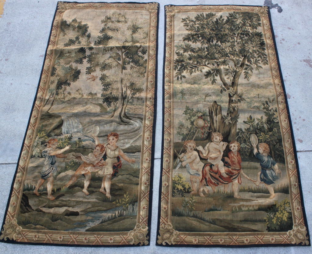 Pair of 19th C. Tapestry Panels with Figures/Foliage