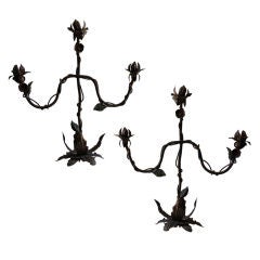 Antique Pair of  Wrought Iron Candlesticks C. 1920's