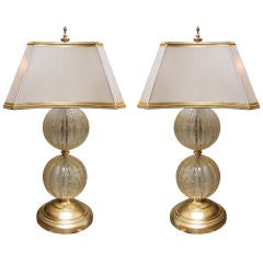 Pair of Murano Glass Lamps with Gold Bases & Custom Shades