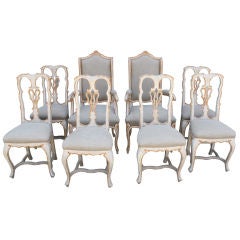 Set of Eight Italian Painted Dining Chairs with Belgium Linen