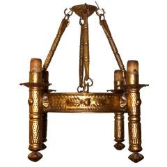 Petite Spanish Gilt Metal Chandelier C. 1920's