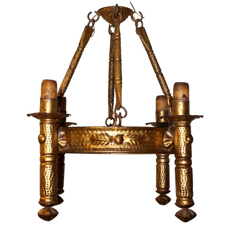 Petite Spanish Gilt Metal Chandelier C. 1920
s