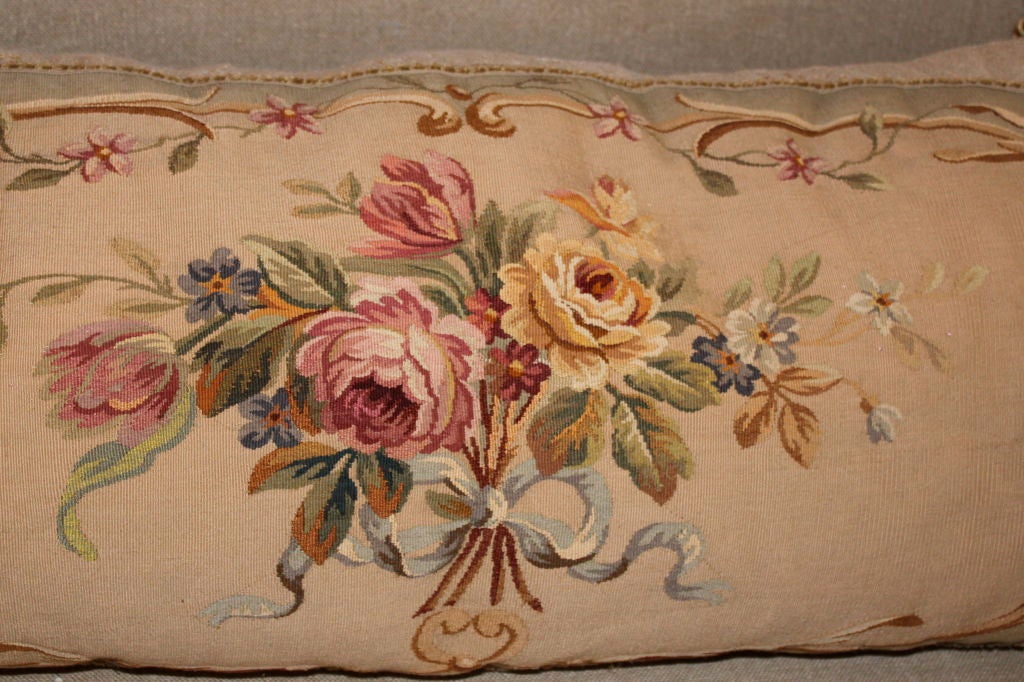 French Stunning 19th C. Floral Aubusson Bed Pillow