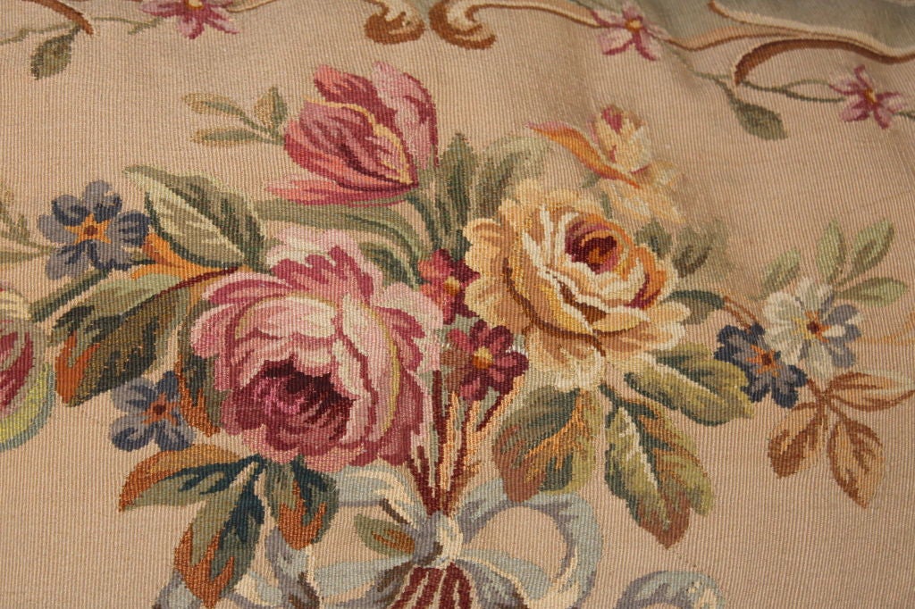 Stunning 19th C. Floral Aubusson Bed Pillow In Good Condition In Los Angeles, CA