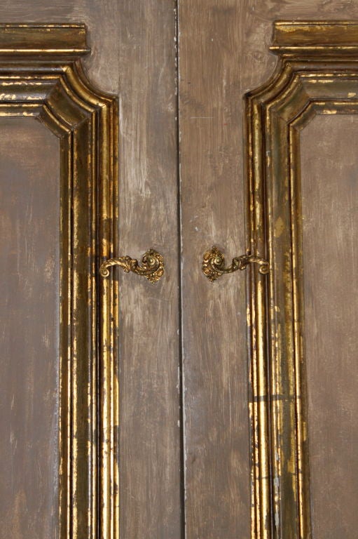 Mid-20th Century Pair of French Painted & Parcel Gilt Doors C. 1940's