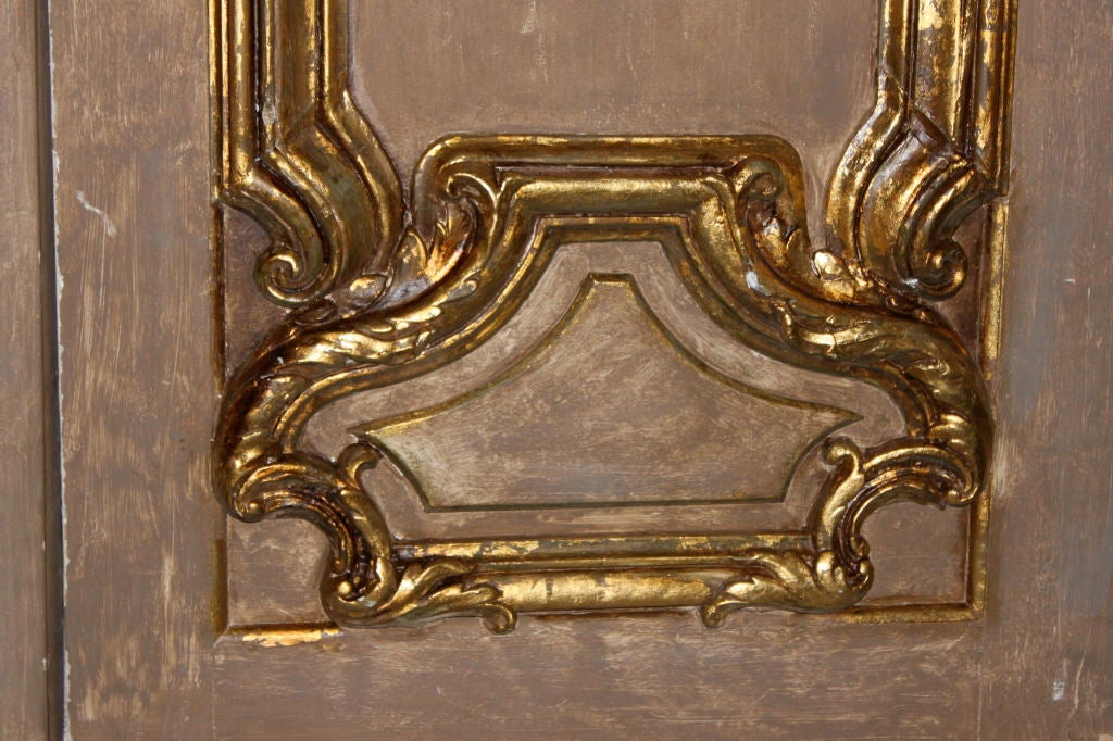 Wood Pair of French Painted & Parcel Gilt Doors C. 1940's