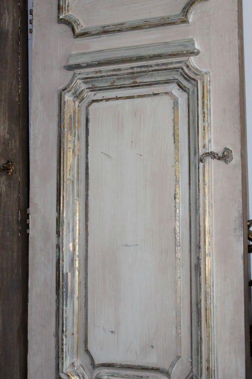 Pair of French Painted & Parcel Gilt Doors C. 1940's In Excellent Condition In Los Angeles, CA