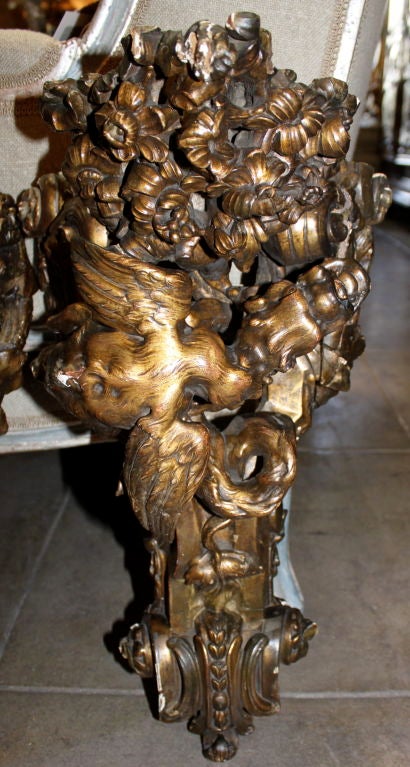 Pair of Italian 19th Century Carved Gilt Wood Wall Brackets