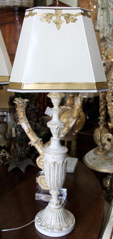 Pair of Italian Painted & Parcel Gilt Lamps with Custom Shades