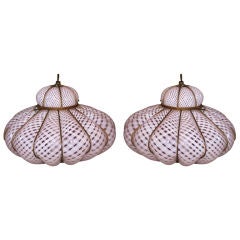 Vintage Pair of Ribbon Style Murano Glass Light Fixtures C. 1930's