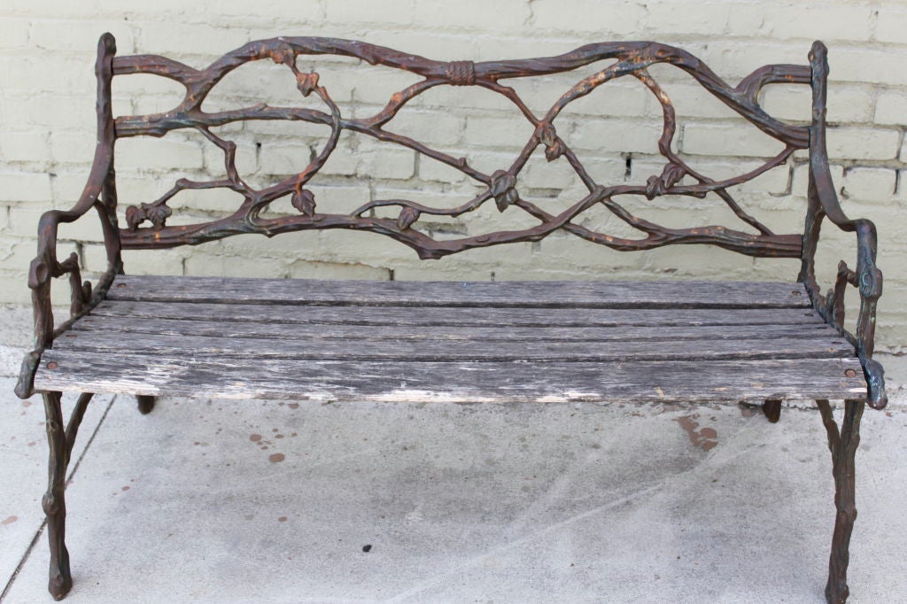 20th Century Pair of  French Twig Motif Iron & Wood Benches C. 1920