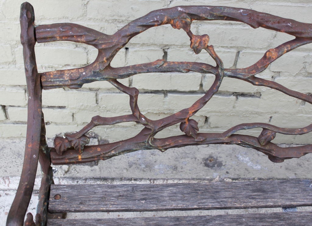 Pair of  French Twig Motif Iron & Wood Benches C. 1920 1
