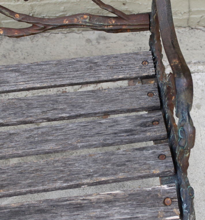 Pair of  French Twig Motif Iron & Wood Benches C. 1920 2