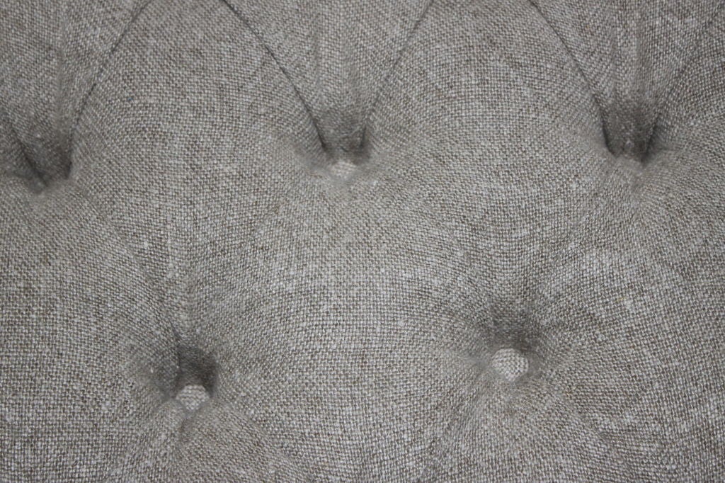 Custom Upholstered Belgium Linen Ottoman with Nailhead Trim 2