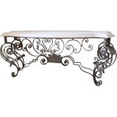 Wrought Iron Console Base with Travertine Top