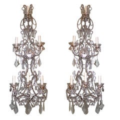 Pair of Italian Style 6-light Silver Gilt Crystal Beaded Sconces