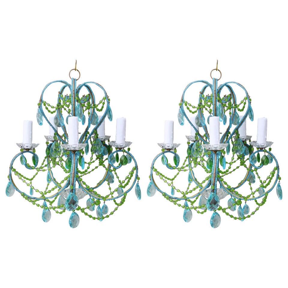 Aqua & Green Italian Beaded Crystal Chandelier