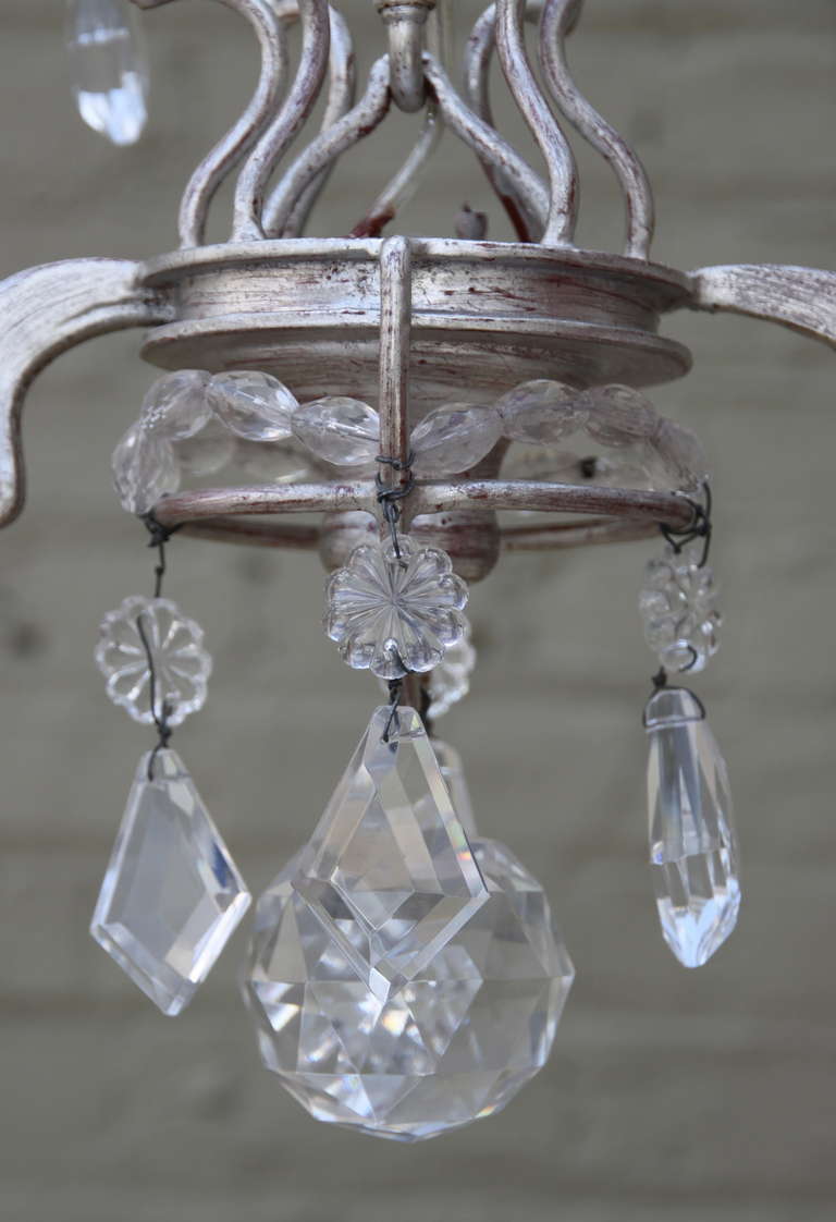 Silver Gilt Metal Crystal Chandelier with Rock Crystal Finials 1