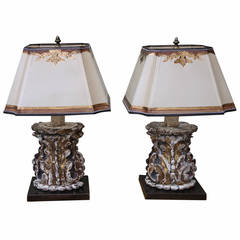 Antique Pair of Italian Lamps with Parchment Shades
