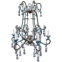 Carved Wood Beaded Chandelier with Tassels