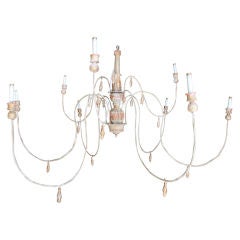 Carved Italian Painted Wood & Iron Chandelier